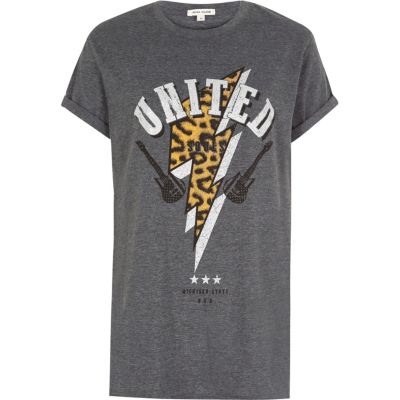 Grey leopard print band T-shirt